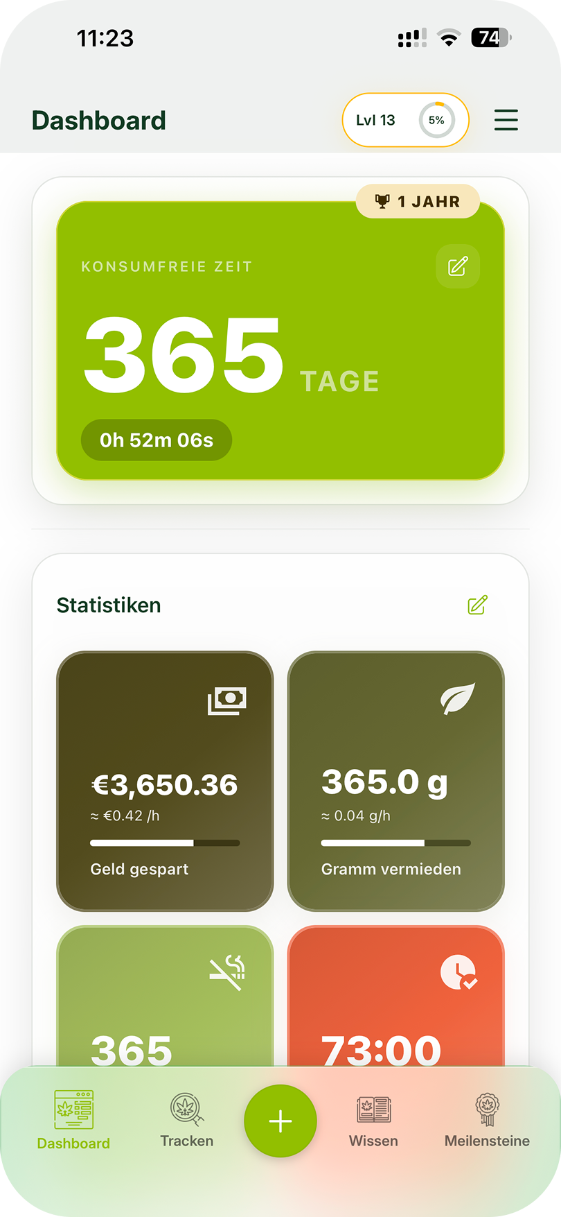 Hazeless Dashboard auf dem iPhone